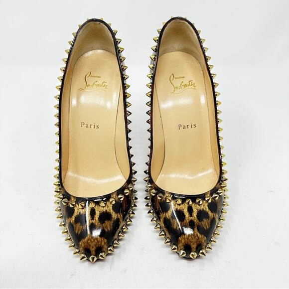 Christian Louboutin Dorispiky Leopard Spike Patent Pumps Size 37.5 - Picture 3 of 13